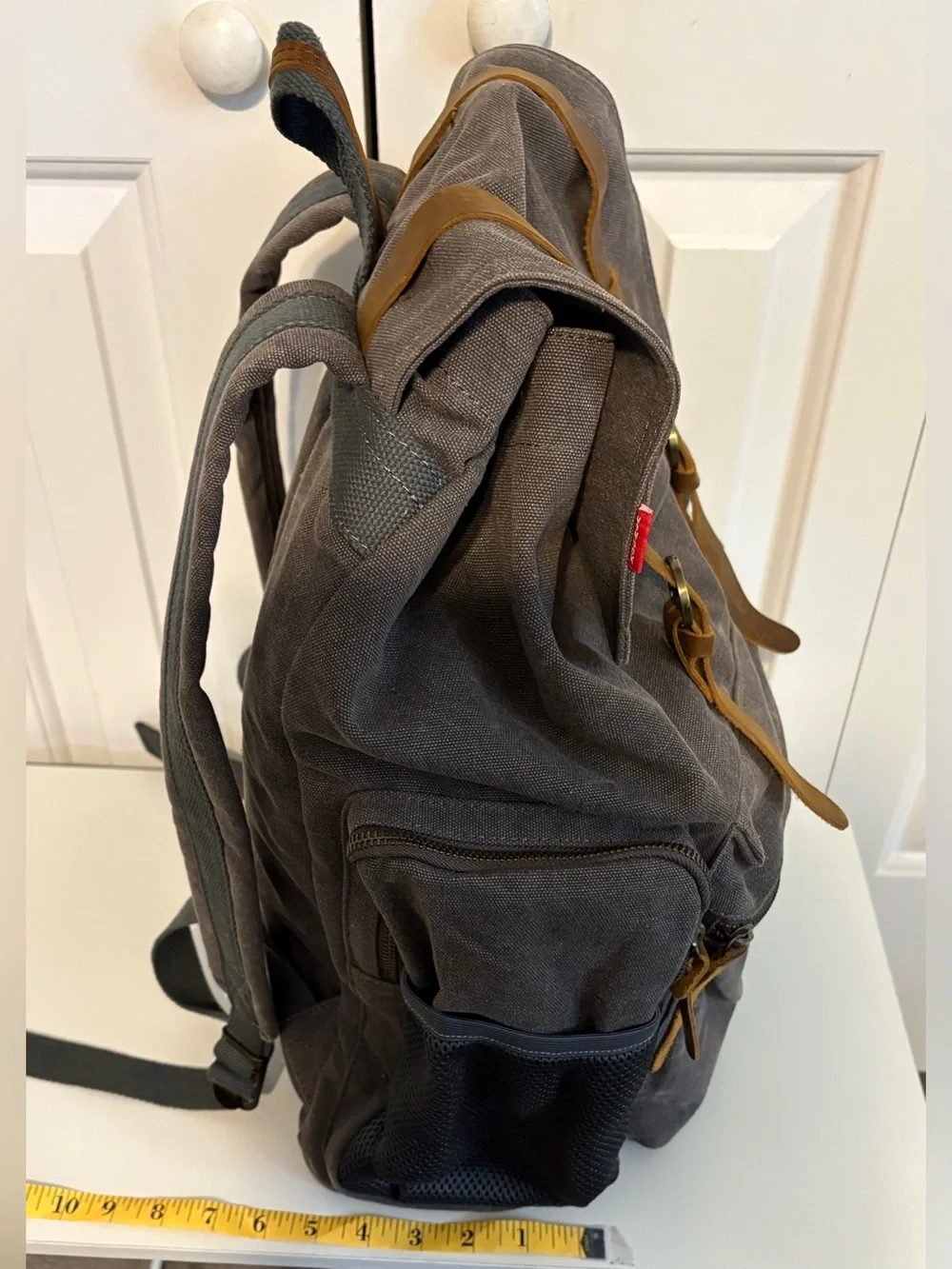 WOWBOX, Lightweight Canvas Backpack with Leather Accents - Brown